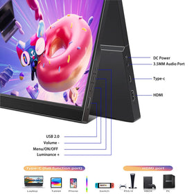 Generic side view showing HDMI USB-C ports and adjustable stand offering convenient connectivity
