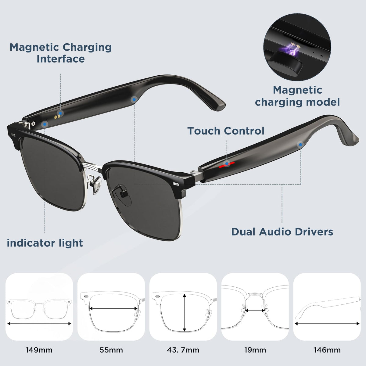 Generic Smart Sunglasses lightweight design for all-day comfort during activities