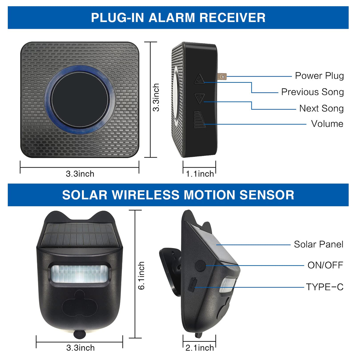 Generic solar doorbell receiver plugs in for immediate alerts inside your home.
