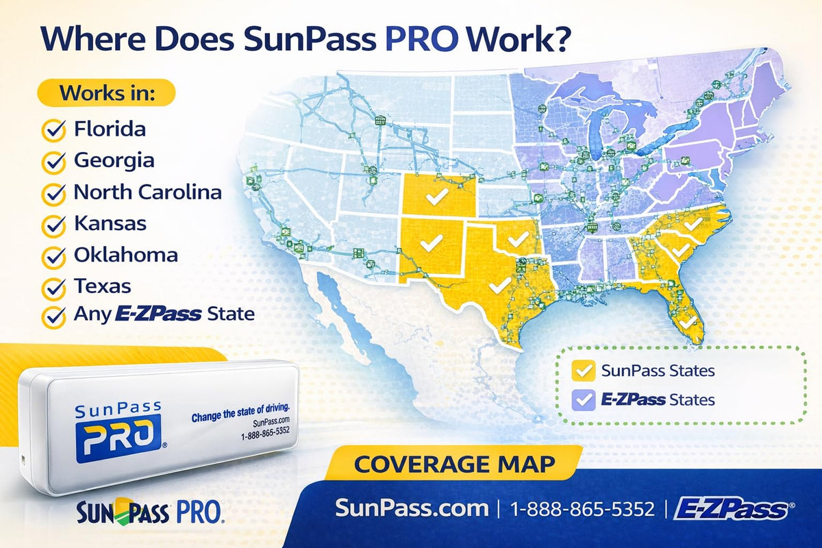 Generic SunPass PRO peel-and-stick windshield installation guide.