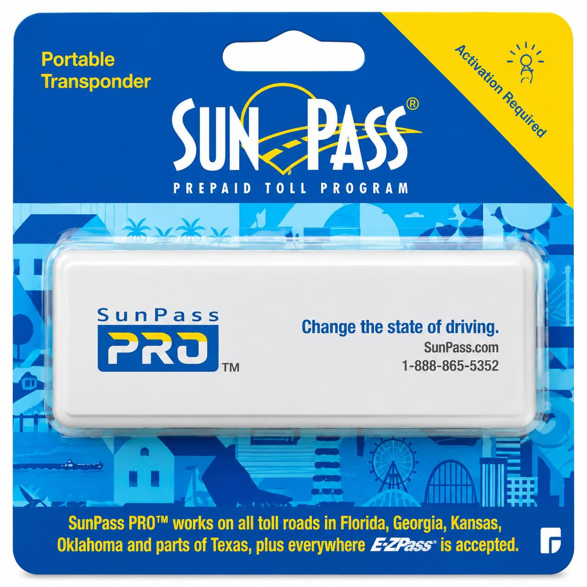 Generic SunPass PRO portable toll transponder front view enabling multi-state payments.