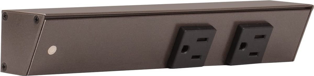 Generic Task Lighting APT left 9in angled strip provides hidden under-cabinet outlets.