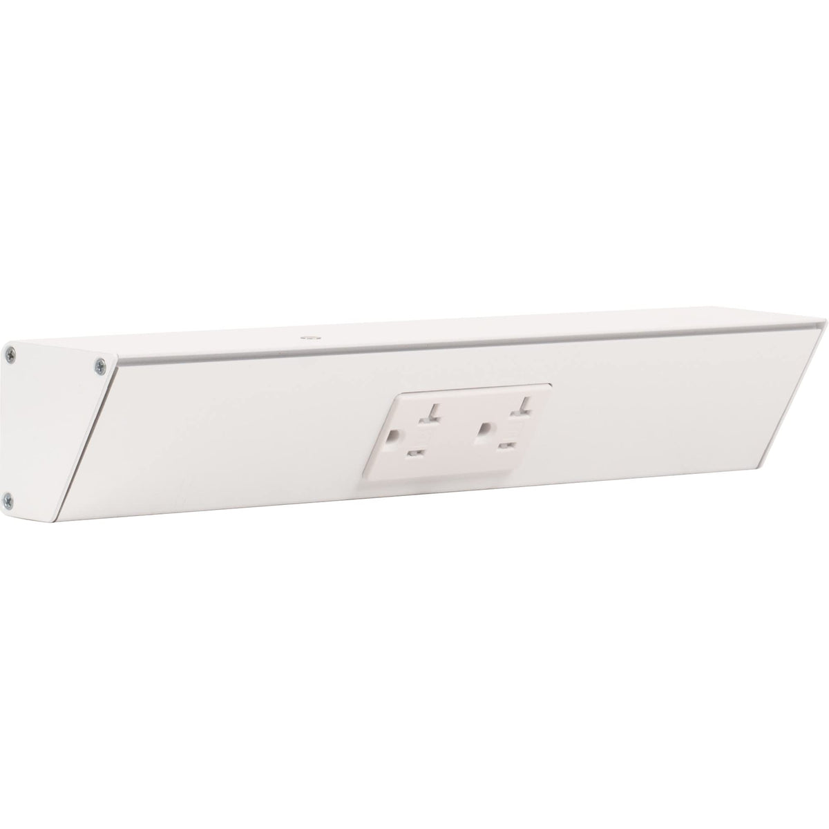Generic Task Lighting TR Series angle power strip underside view for hidden, accessible outlets.