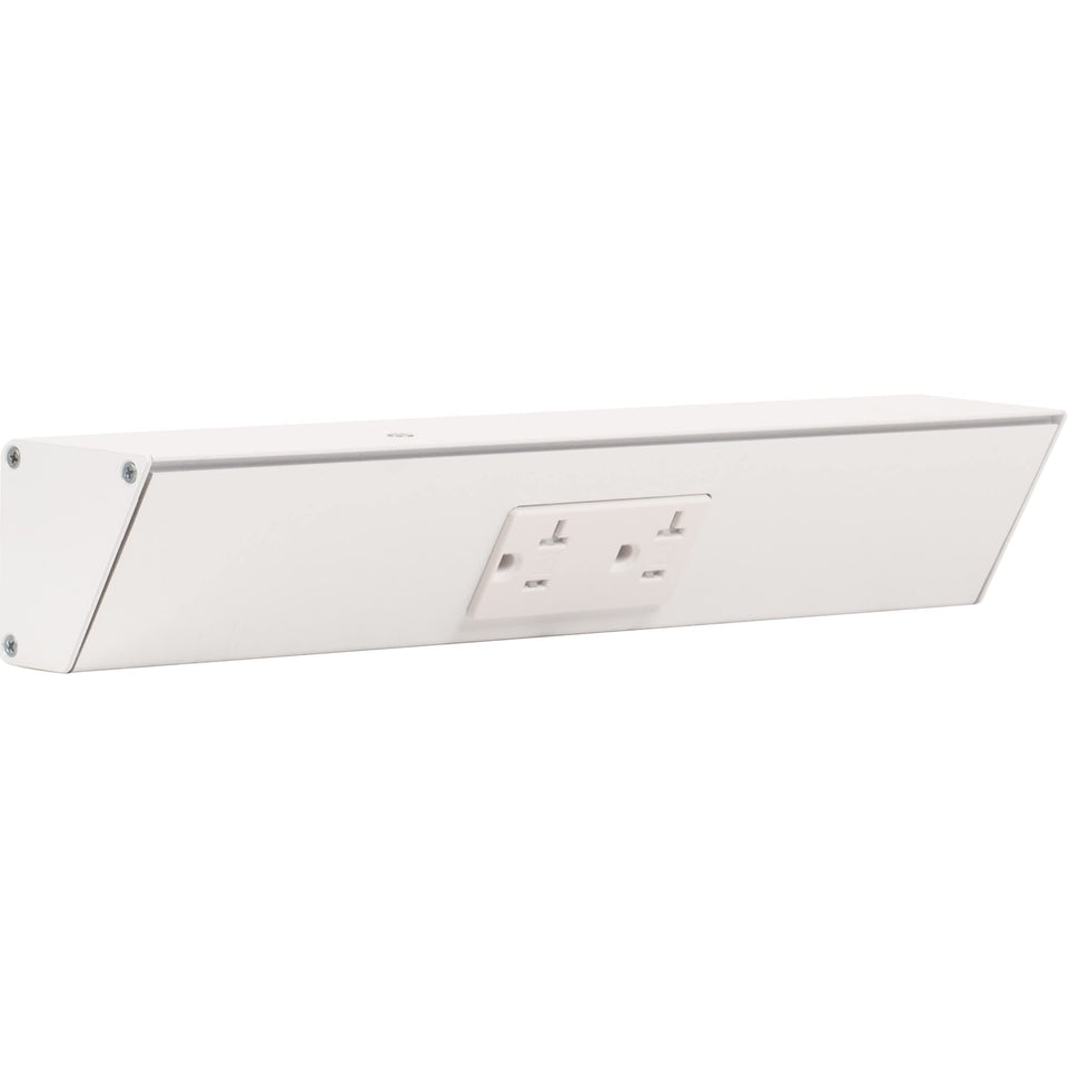 Generic Task Lighting TR Series angle power strip underside view for hidden, accessible outlets.