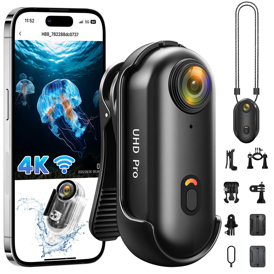 Generic thumb-sized 4K action camera for easy pocket carry on adventures.