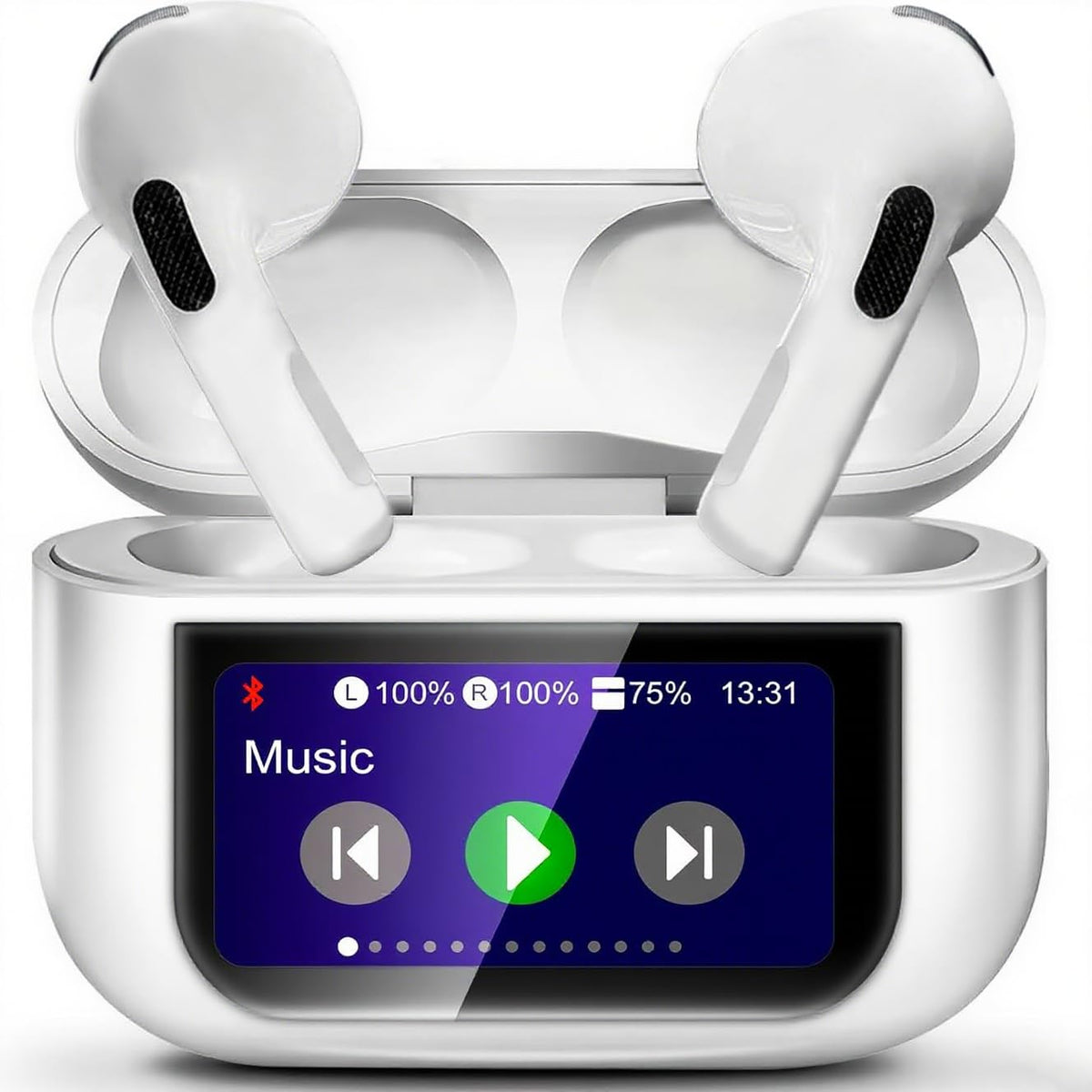 Generic Touch-Screen Earbuds front view with accessible controls for on-the-go listening.