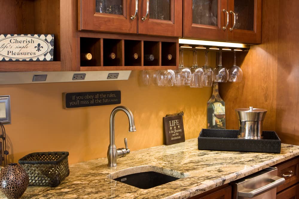 Generic TR Angle Power Strip bronze at entertainment center for clean cable management.