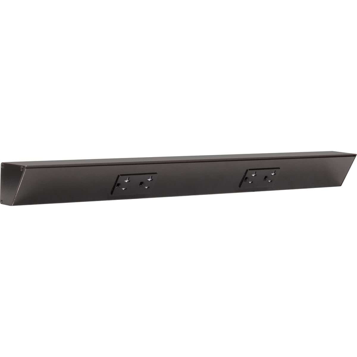 Generic TR Angle Power Strip under cabinet for hidden, convenient access.