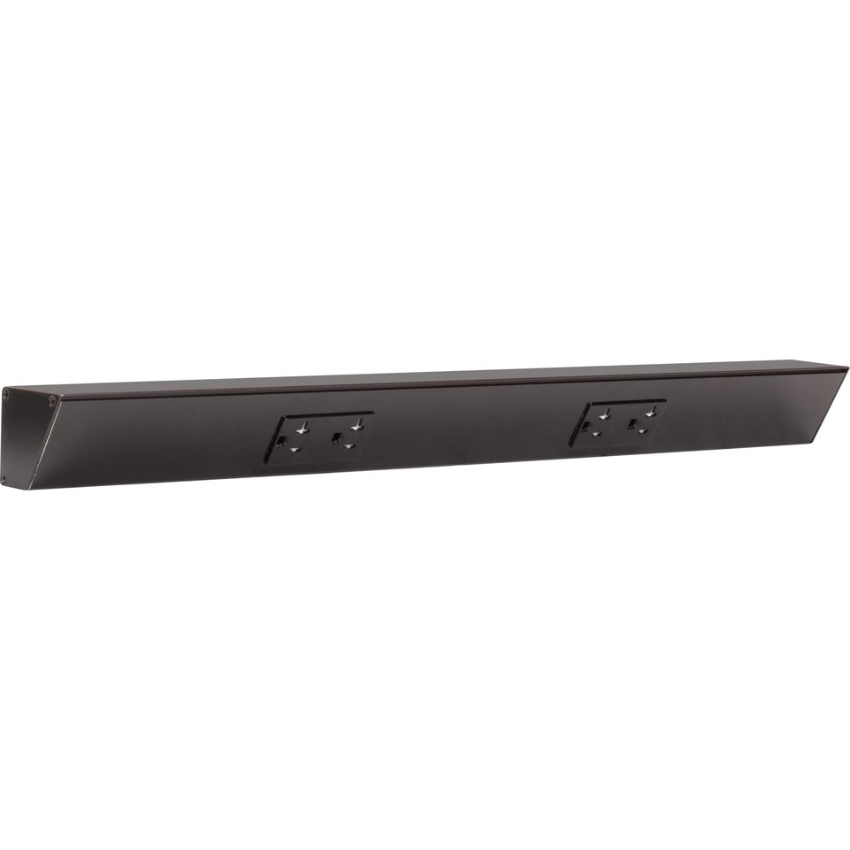 Generic TR Angle Power Strip under cabinet for hidden, convenient access.