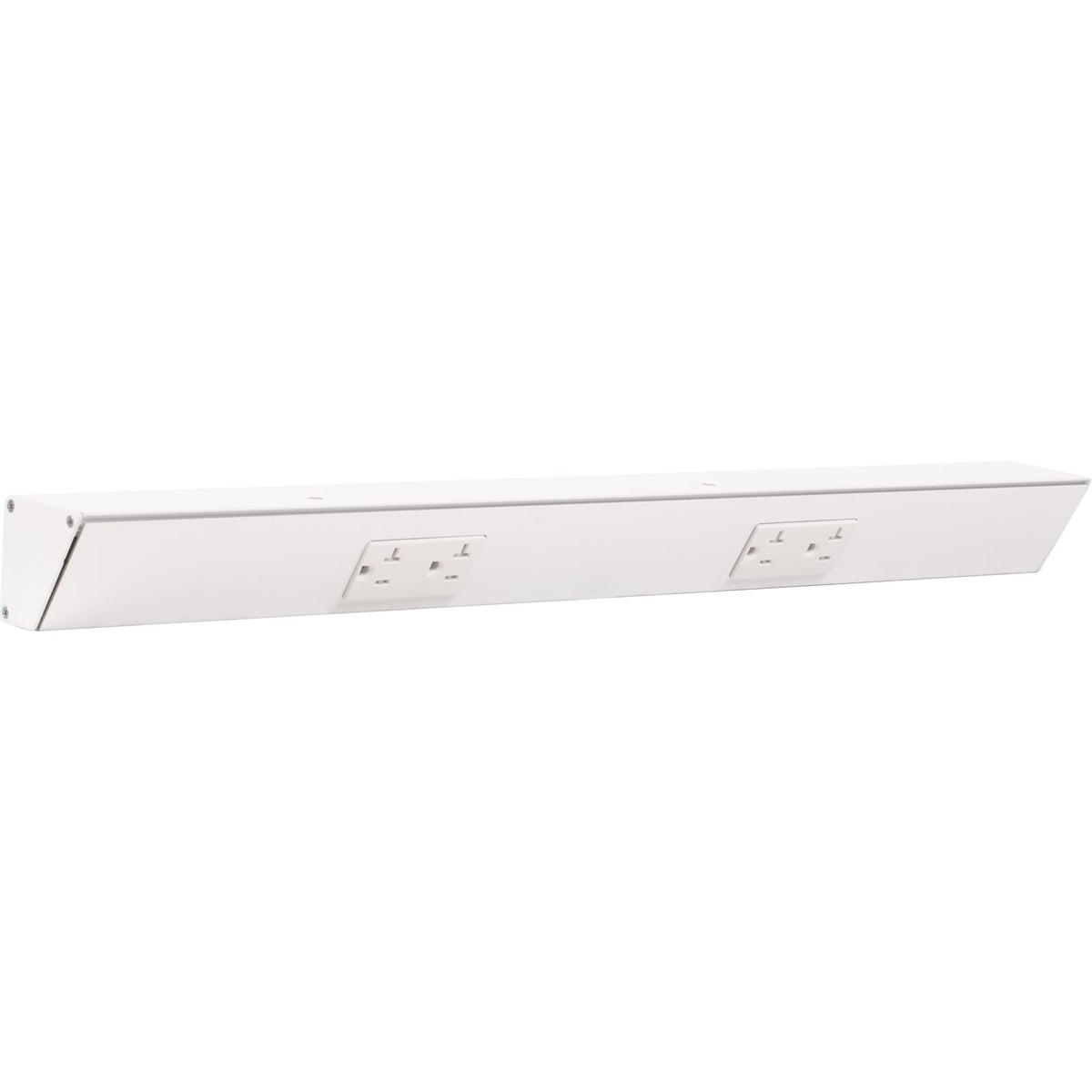 Generic TR Series under-cabinet angle power strip, front view, hides outlets for clean counters.