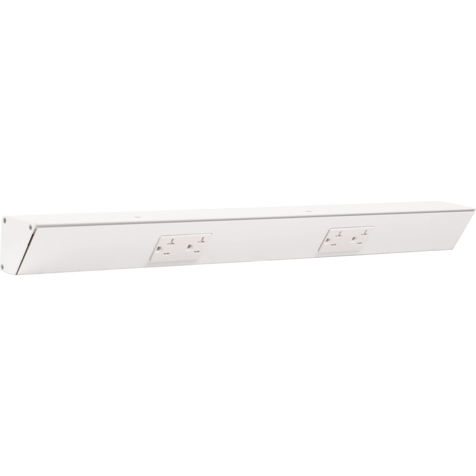 Generic TR Series under-cabinet angle power strip, front view, hides outlets for clean counters.