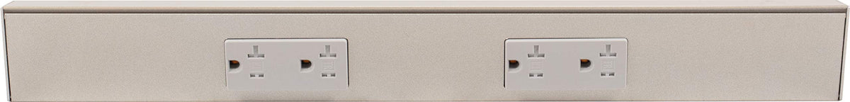 Generic TR Series satin-nickel power strip on desk edge for easy reach.