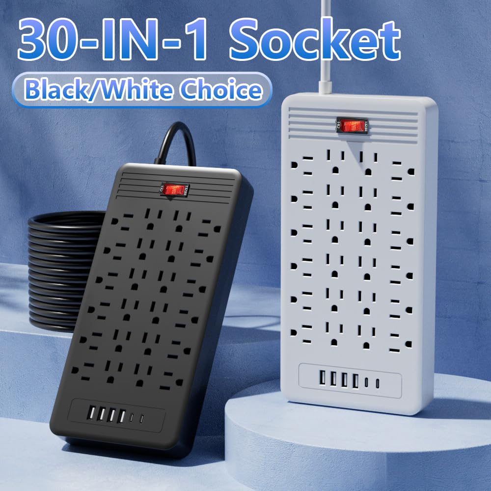 Generic USB and USB-C ports on the power strip for fast charging mobile devices