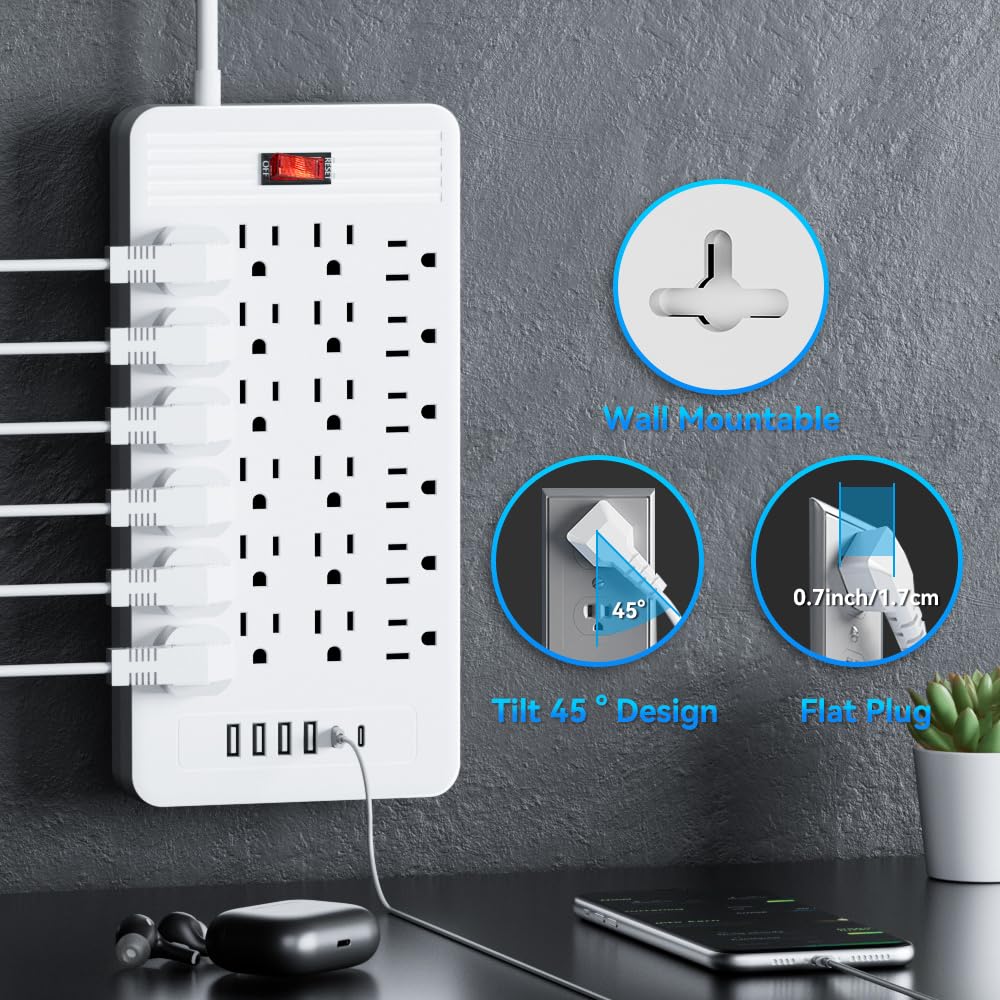 Generic wall-mountable power strip ready to secure in a study or media area