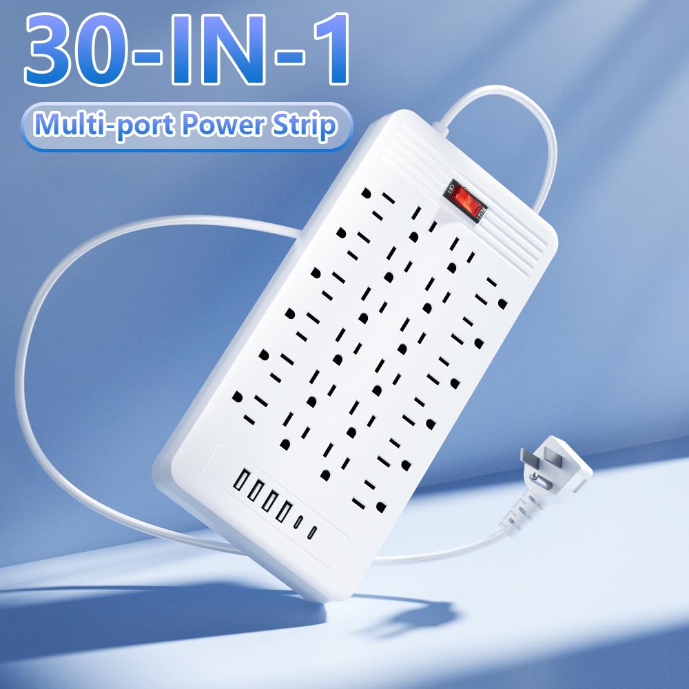 Generic wall-mountable power strip for tidy setup in rooms.