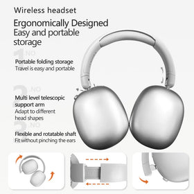Generic wireless over-ear headphones worn on head for comfortable listening