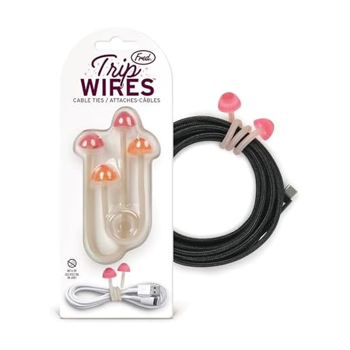 Genuine Fred Trip Wires mushroom cable ties set for quick cable organization, 4-inch length