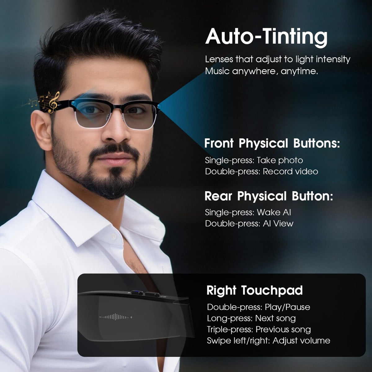 GenXenon AI Smart Glasses Bluetooth music and hands-free calls in open-ear design