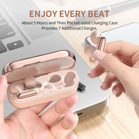 GenXenon charging case open with earbuds showing extended battery life
