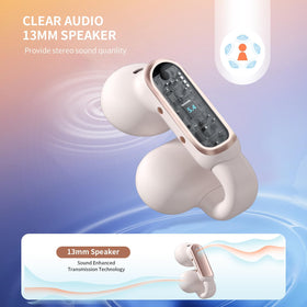 GenXenon earbuds in hand for scale demonstrating compact portability