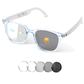 GenXenon smart glasses with color-changing lenses for indoor clarity and outdoor sun protection.