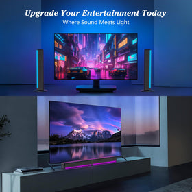 GEOYEAO detachable sound bar shown as two towers for stereo spread