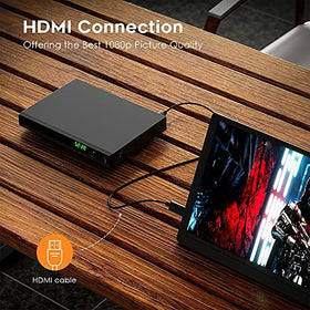 GEOYEAO HDMI output close-up demonstrating high-definition upscaling benefit