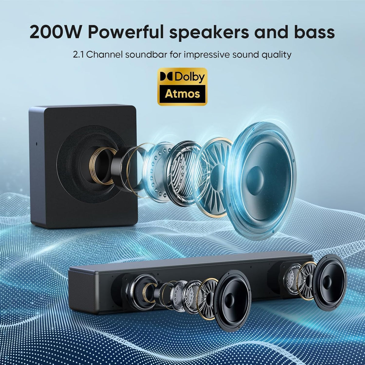 GEOYEAO soundbar interior Dolby Atmos setup for immersive surround sound.