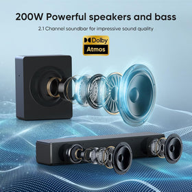 GEOYEAO soundbar interior Dolby Atmos setup for immersive surround sound.