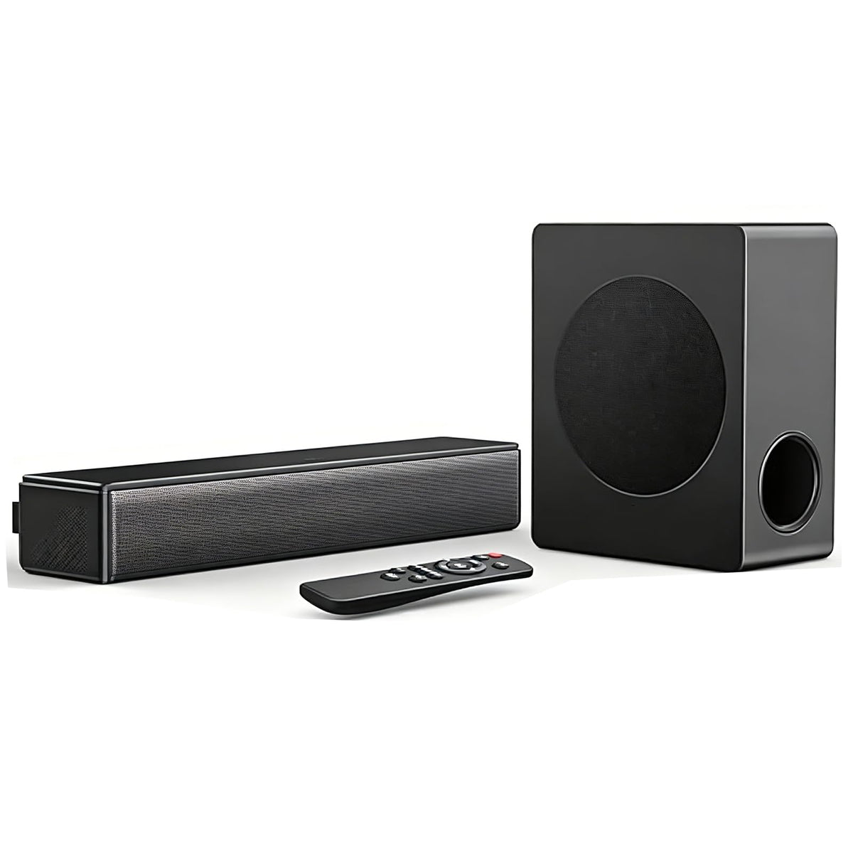 GEOYEAO soundbar front view with a sleek, compact design for TV setup.