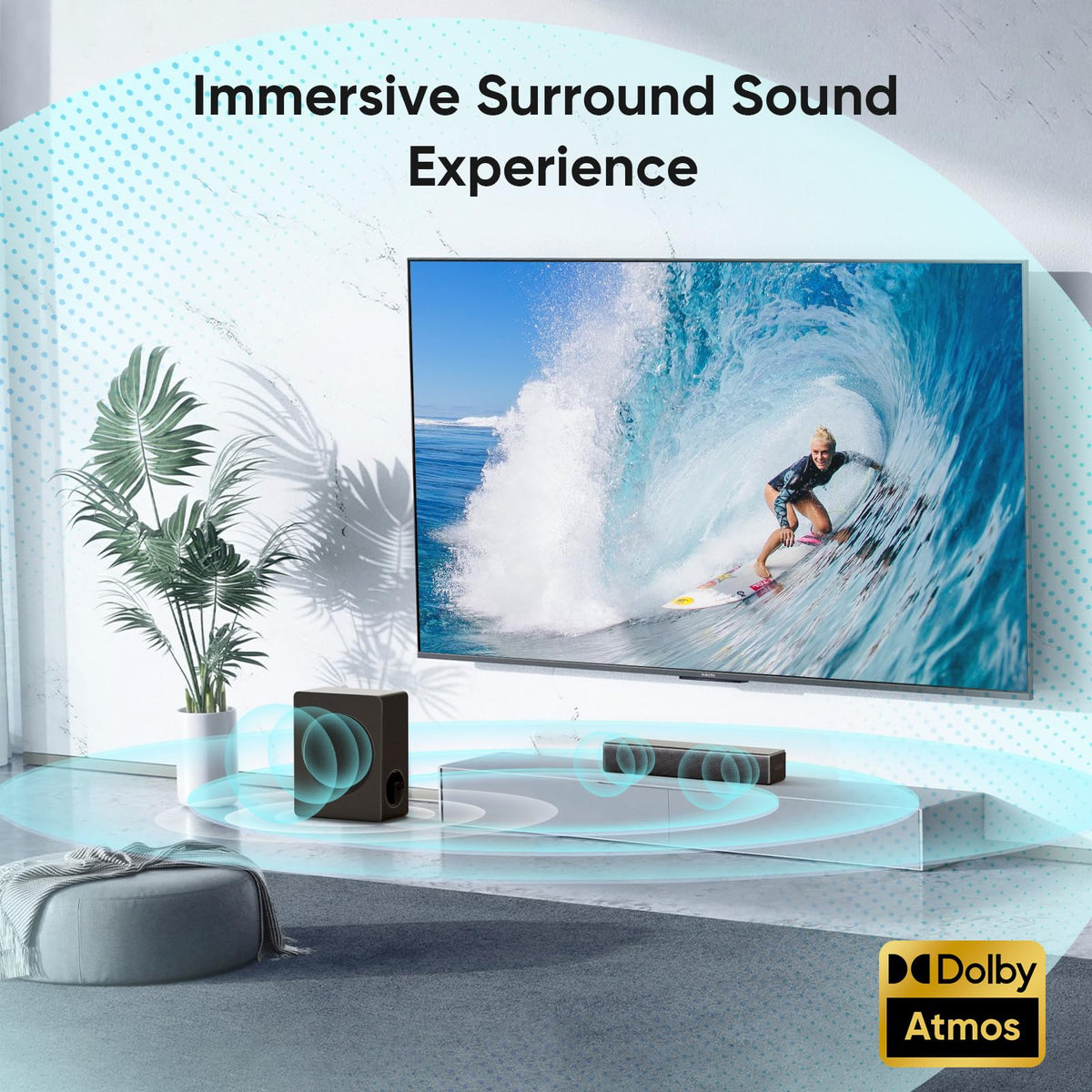 GEOYEAO Subwoofer integration for deeper bass and richer home theater audio.