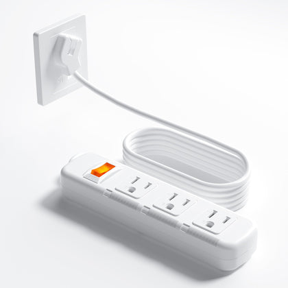 Gerass flat plug power strip with 3 outlets for space-saving use