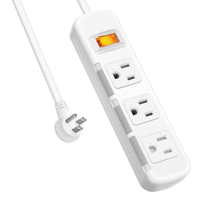 Gerass power strip front view with three outlets and space-saving flat plug