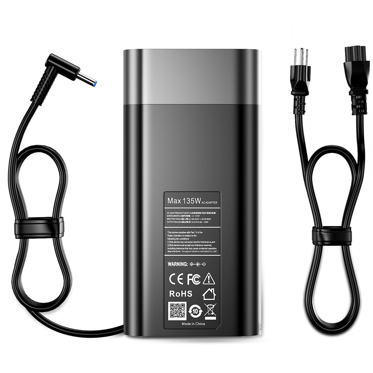 GERVGHS 135W charger for HP Spectre x360, front view with secure connector