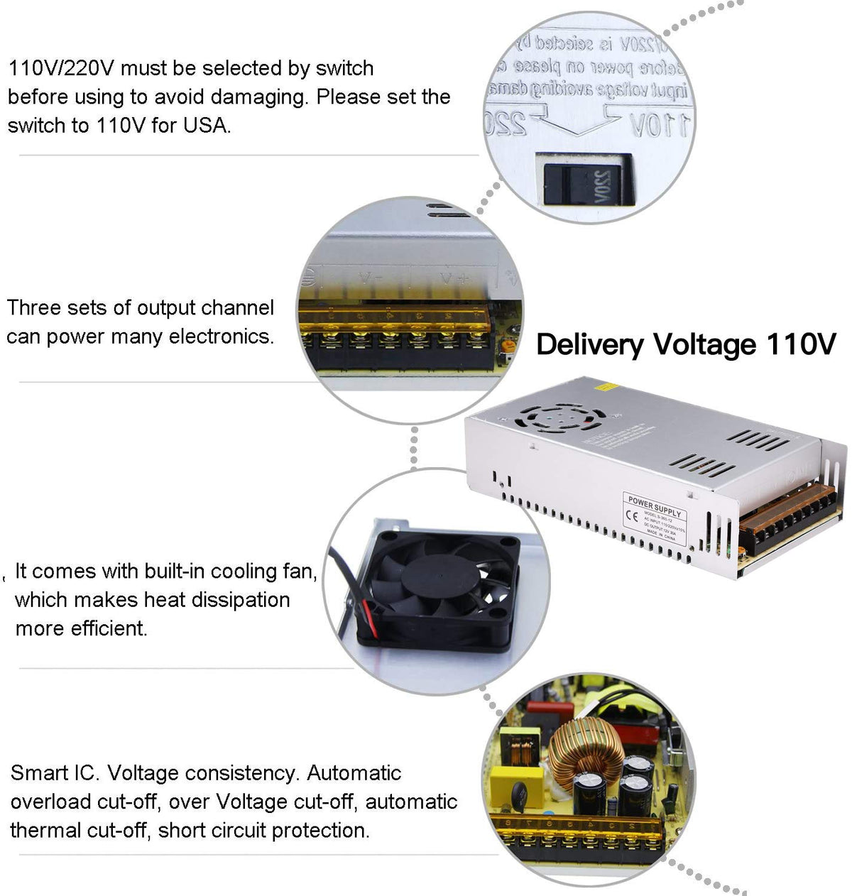 GESD power supply label area with safety markings and model details.
