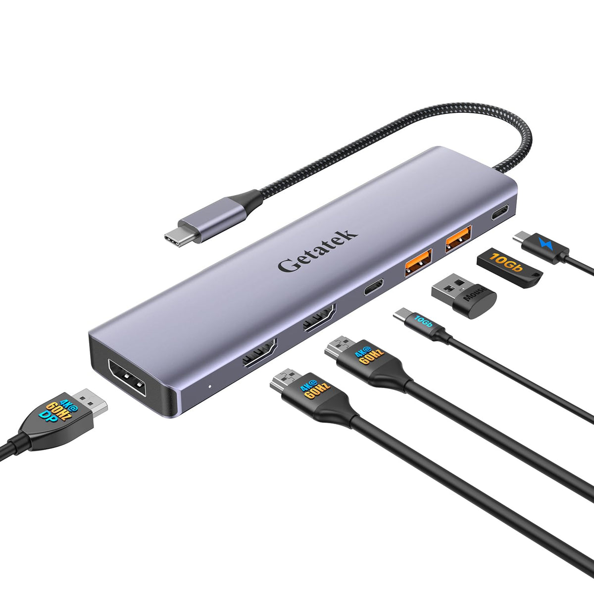 Getatek docking station front view showing all ports and compact design for streamlined desk setup