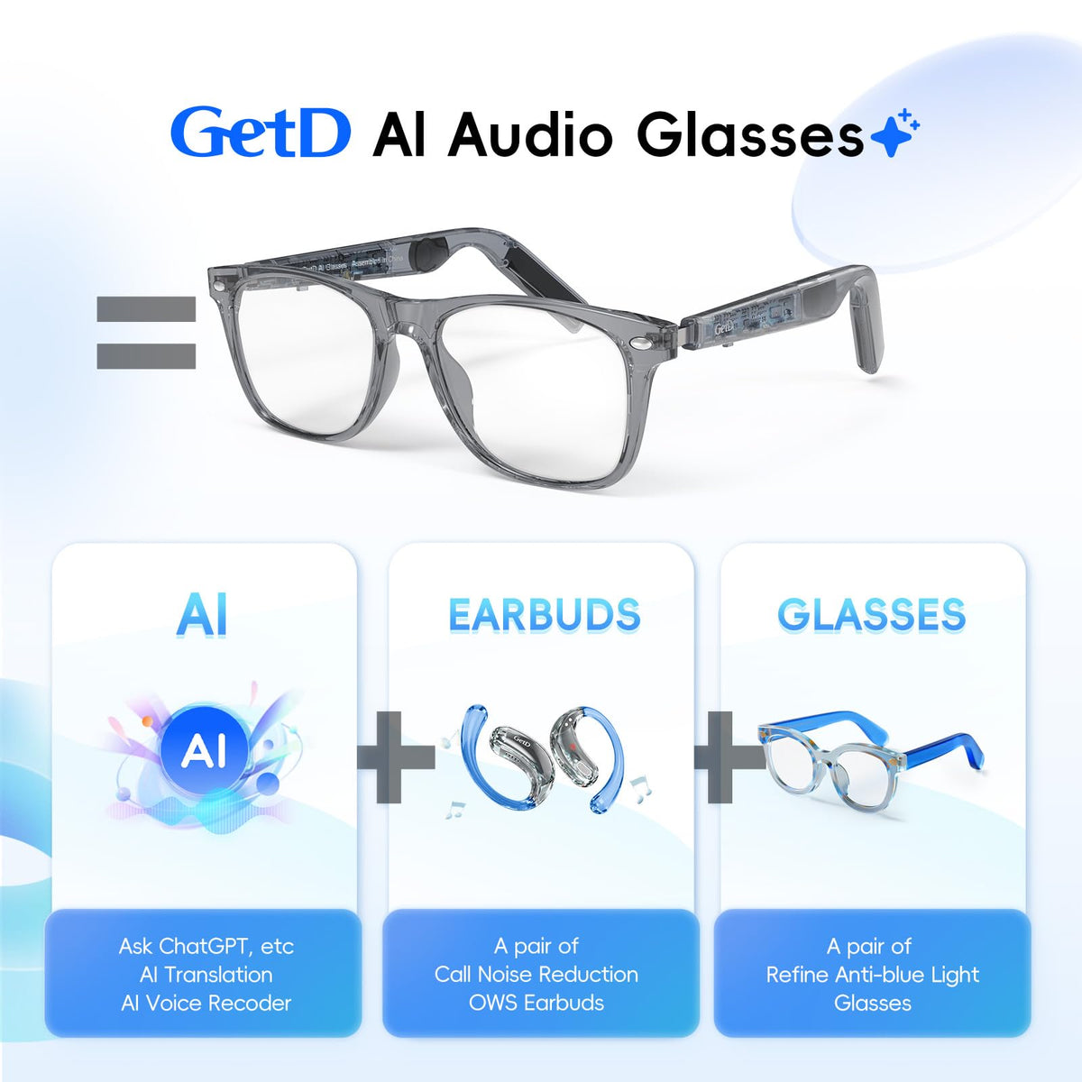 GetD AI Glasses AI assistant with ChatGPT for quick notes