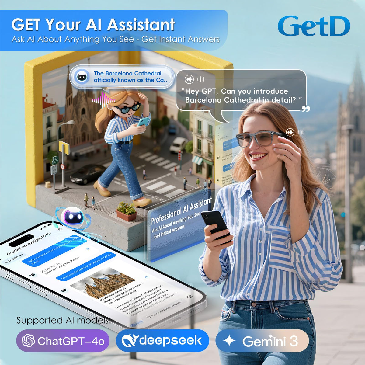 GetD AI Glasses long lasting battery for music