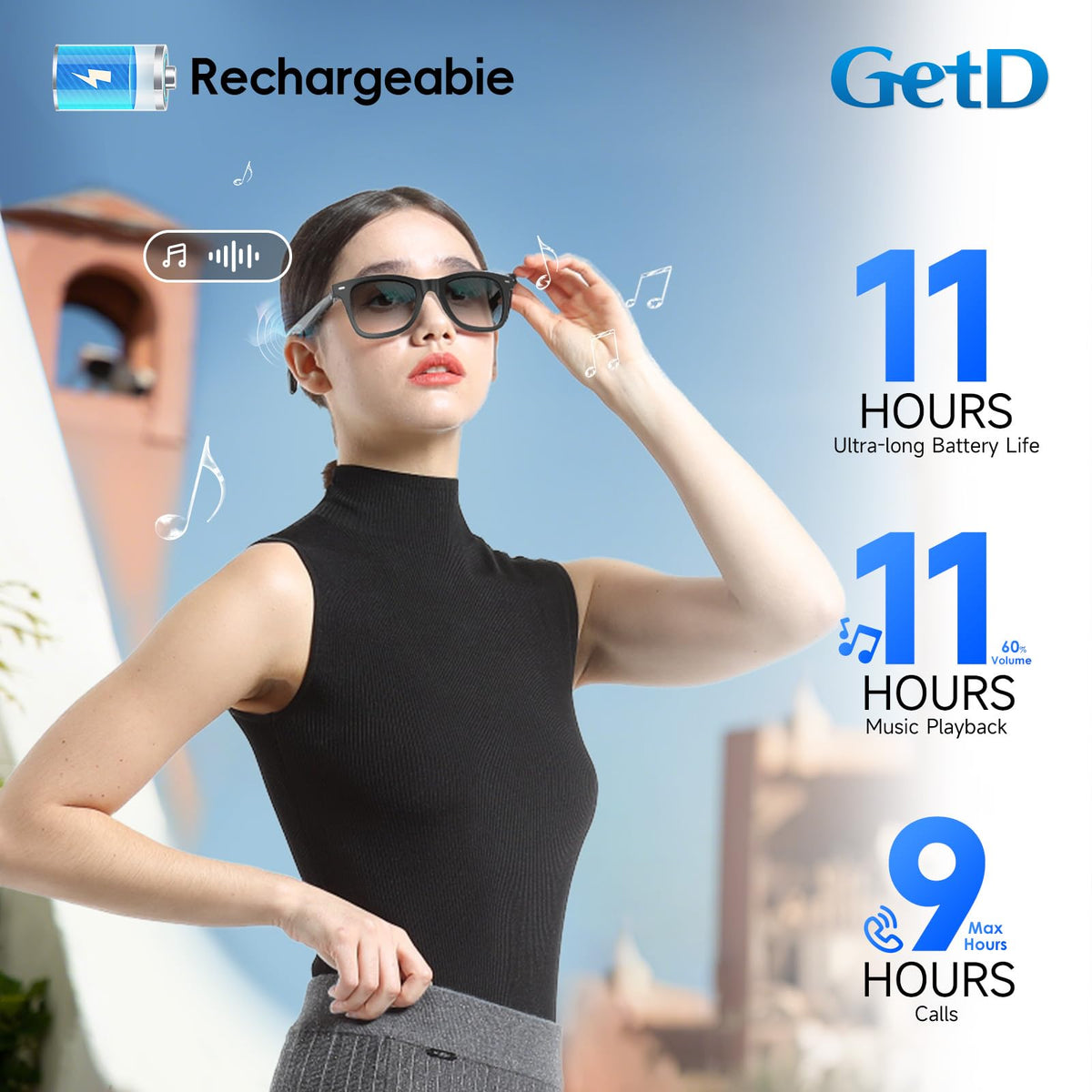 GetD AI Glasses Bluetooth 5.4 for stable connections.