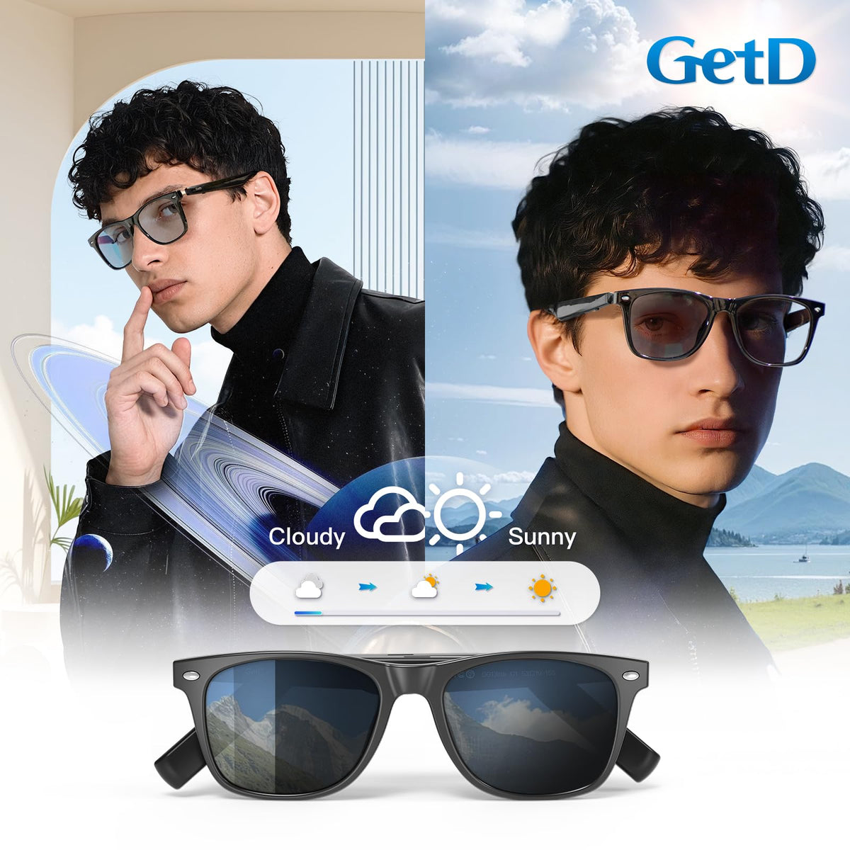 GetD AI glasses Bluetooth 5.4 and IP54 protection for durable use.