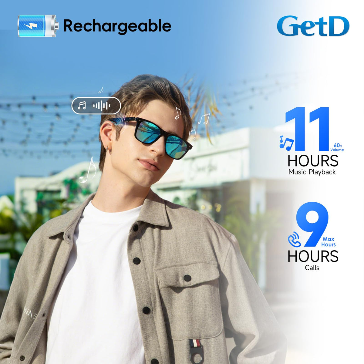 GetD AI Glasses charging case extends battery with quick top-up.