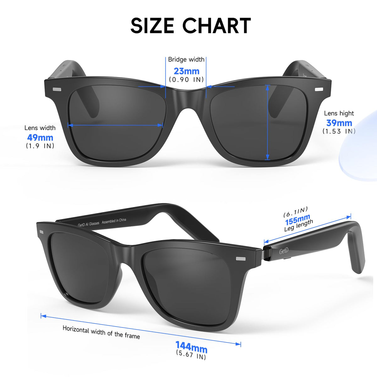 GetD AI glasses support fast charging for on-the-go use.