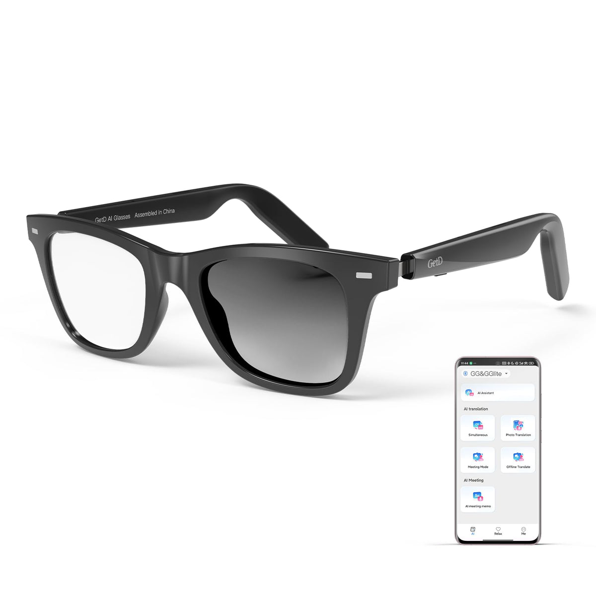 GetD AI Glasses front view, stylish daily wear with photochromic lenses.