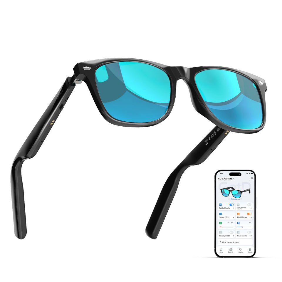 GetD AI Glasses front view with polarized lenses for daily wear and glare reduction