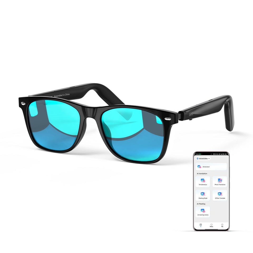 GetD AI Glasses front view for everyday wear with stylish frame and convenience.