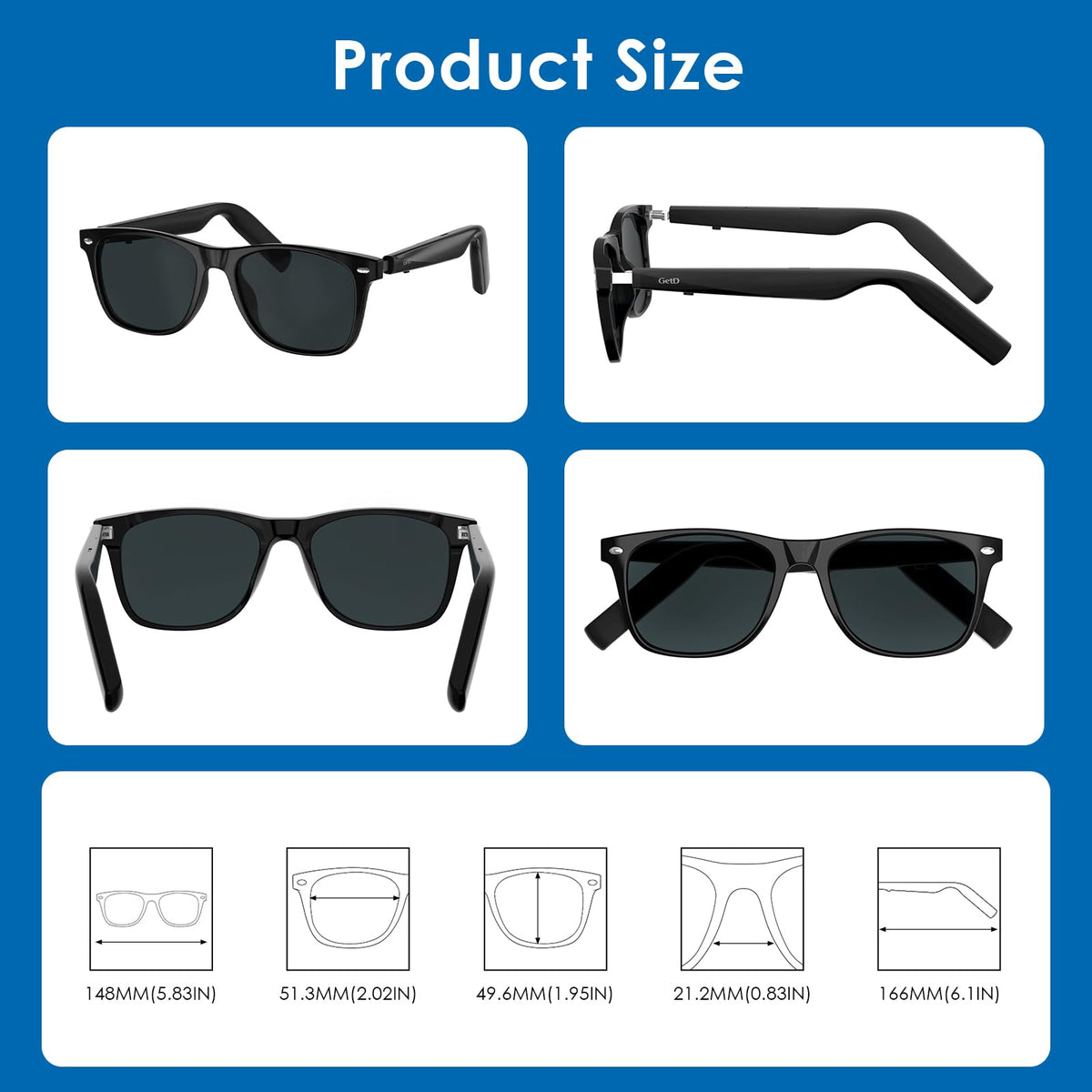 GetD AI Glasses dual 115mAh batteries enable extended use.