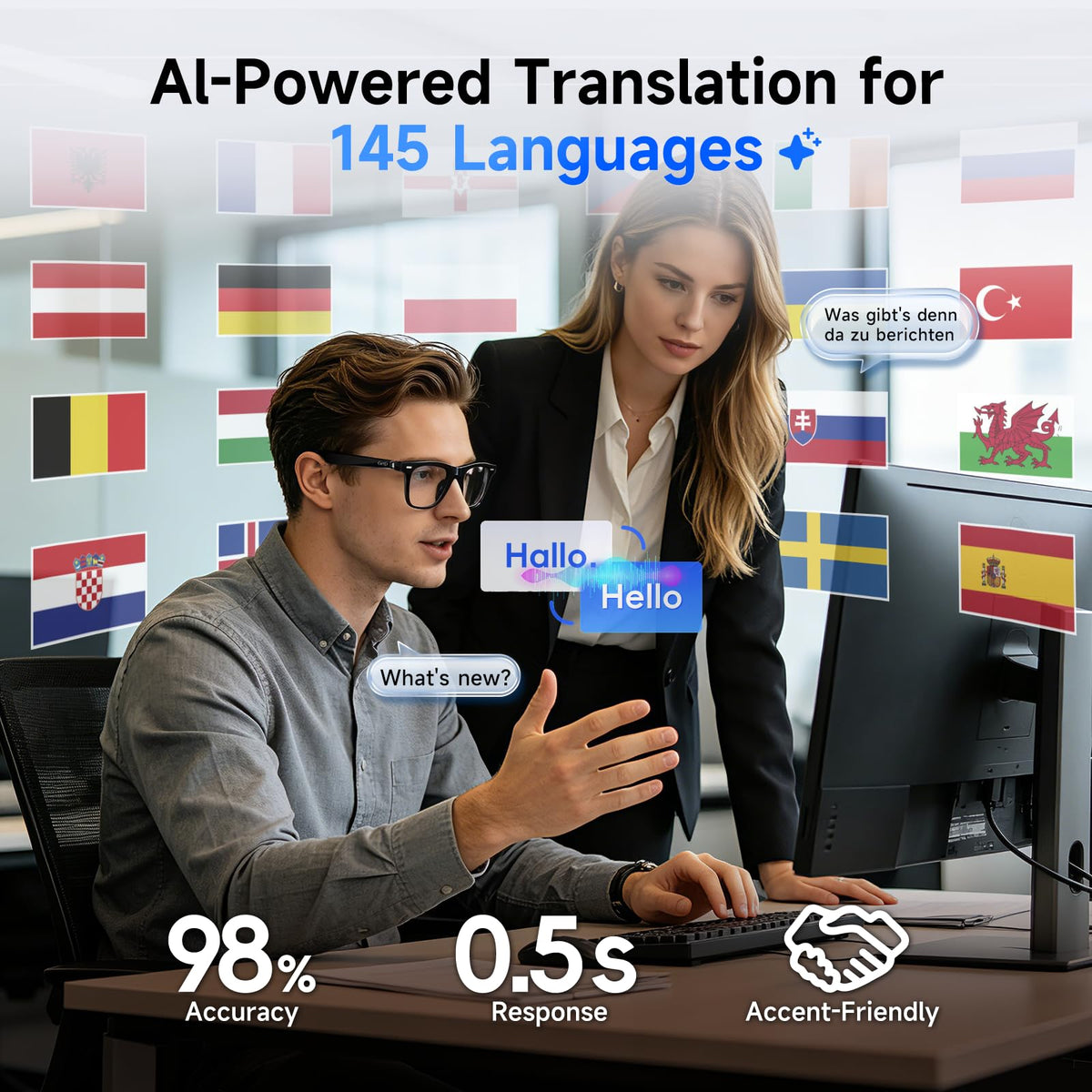 GetD AI Glasses open-ear audio for hands-free calls and music.