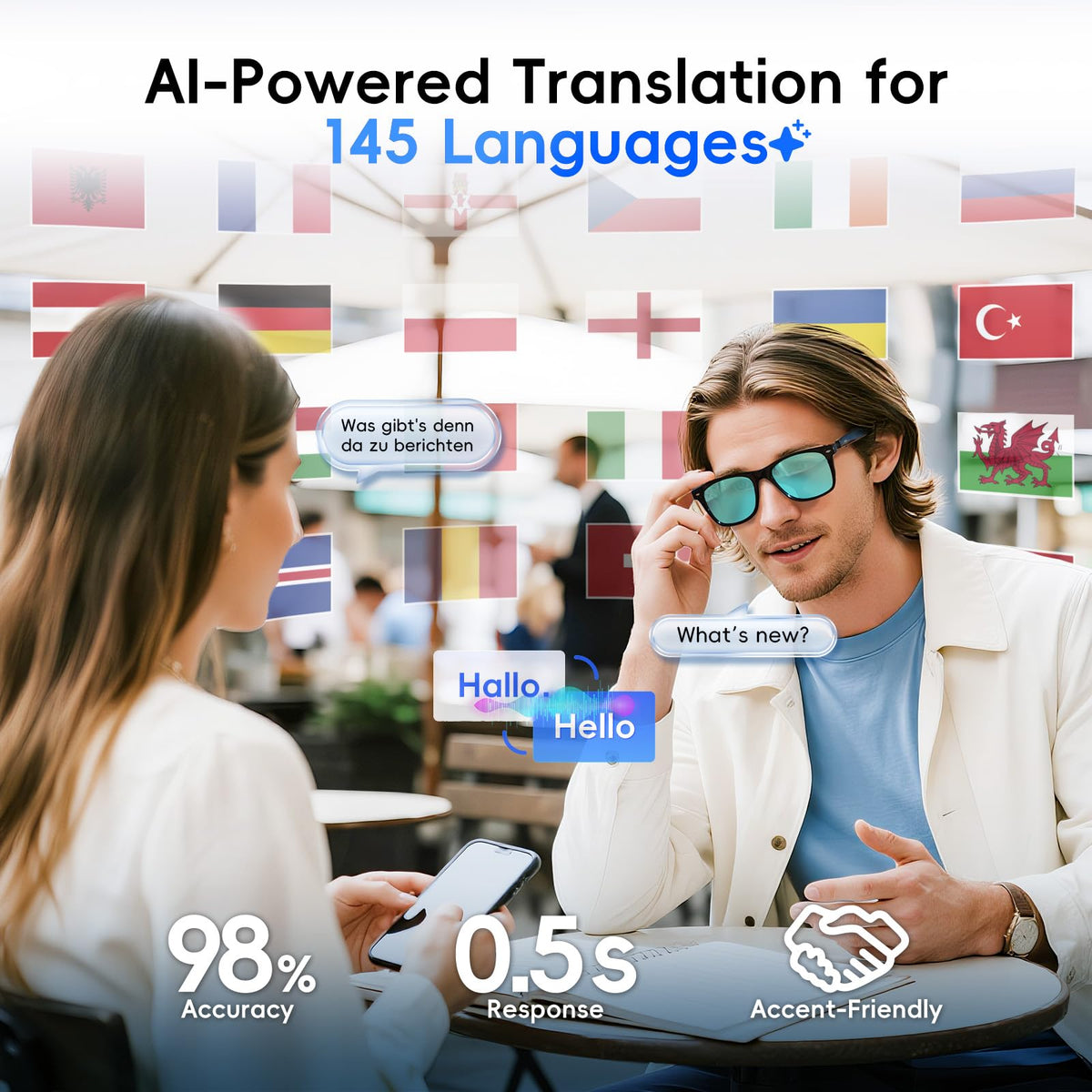 GetD AI Glasses open-ear audio in action for hands-free listening.
