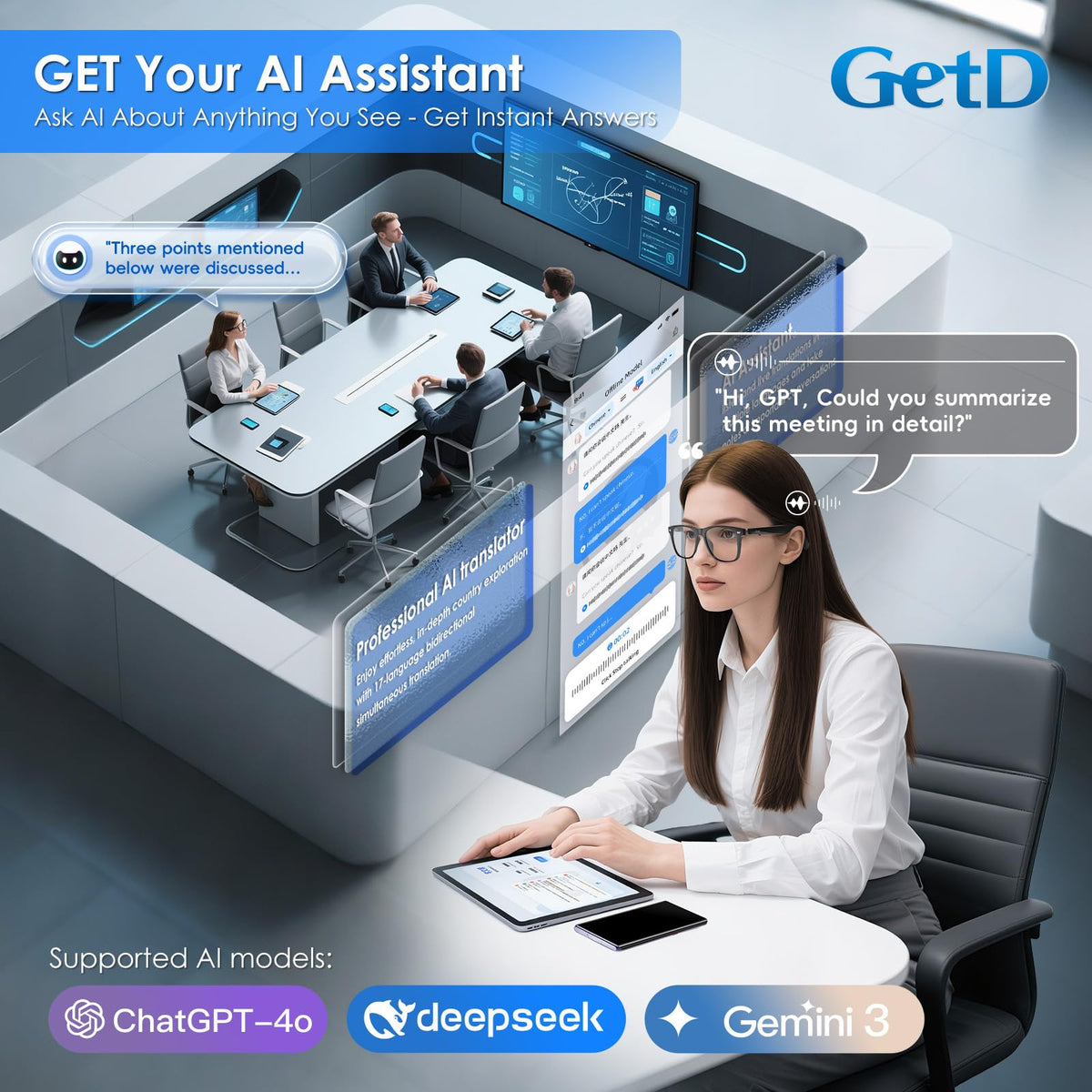 GetD AI glasses photochromic polarized lenses reduce glare outdoors.