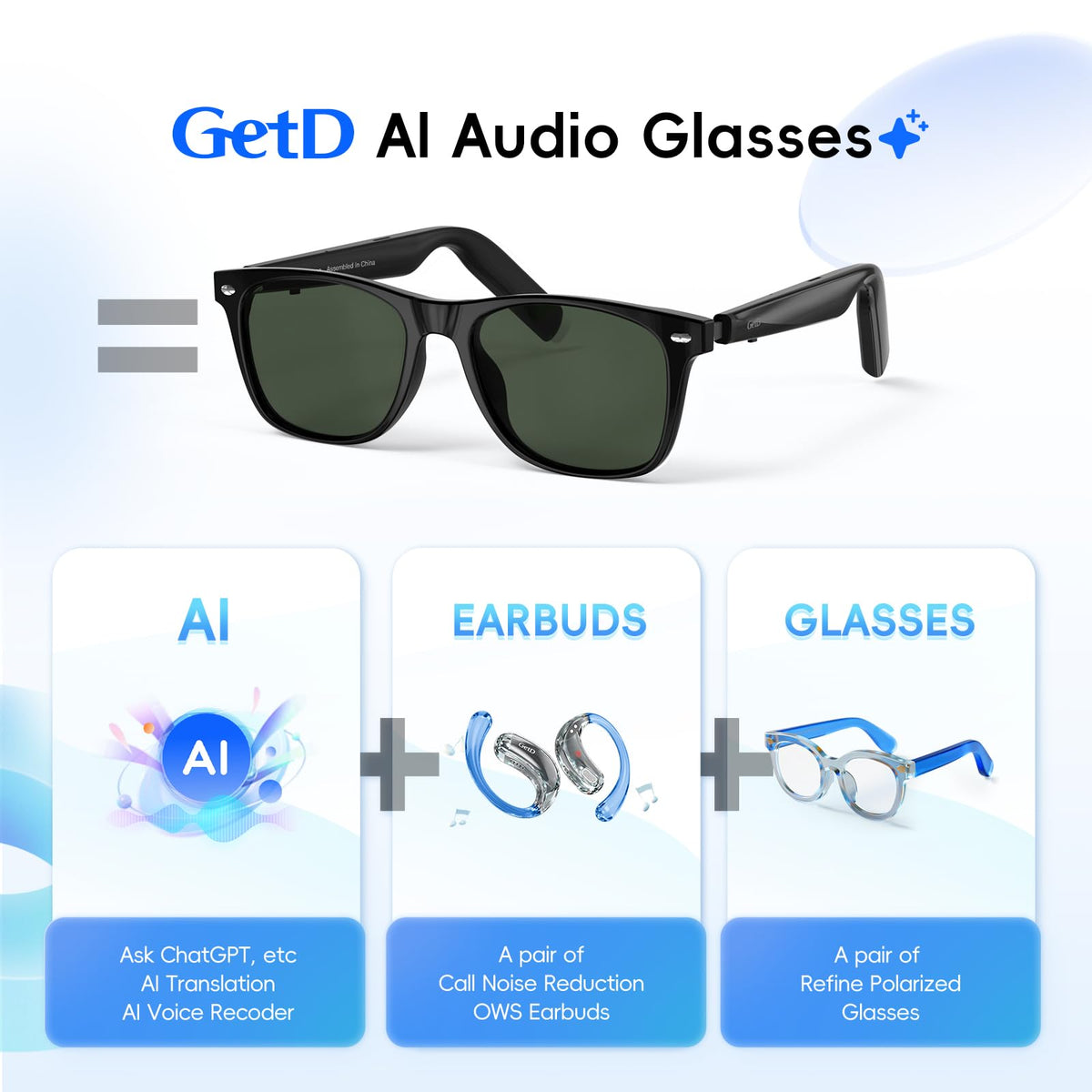 GetD AI Glasses with polarized lenses reducing glare for outdoor use.